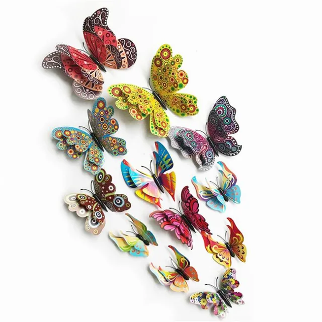 12Pcs 3D Luminous Butterfly Wall Stickers Double Layer Decals Home Art Decor