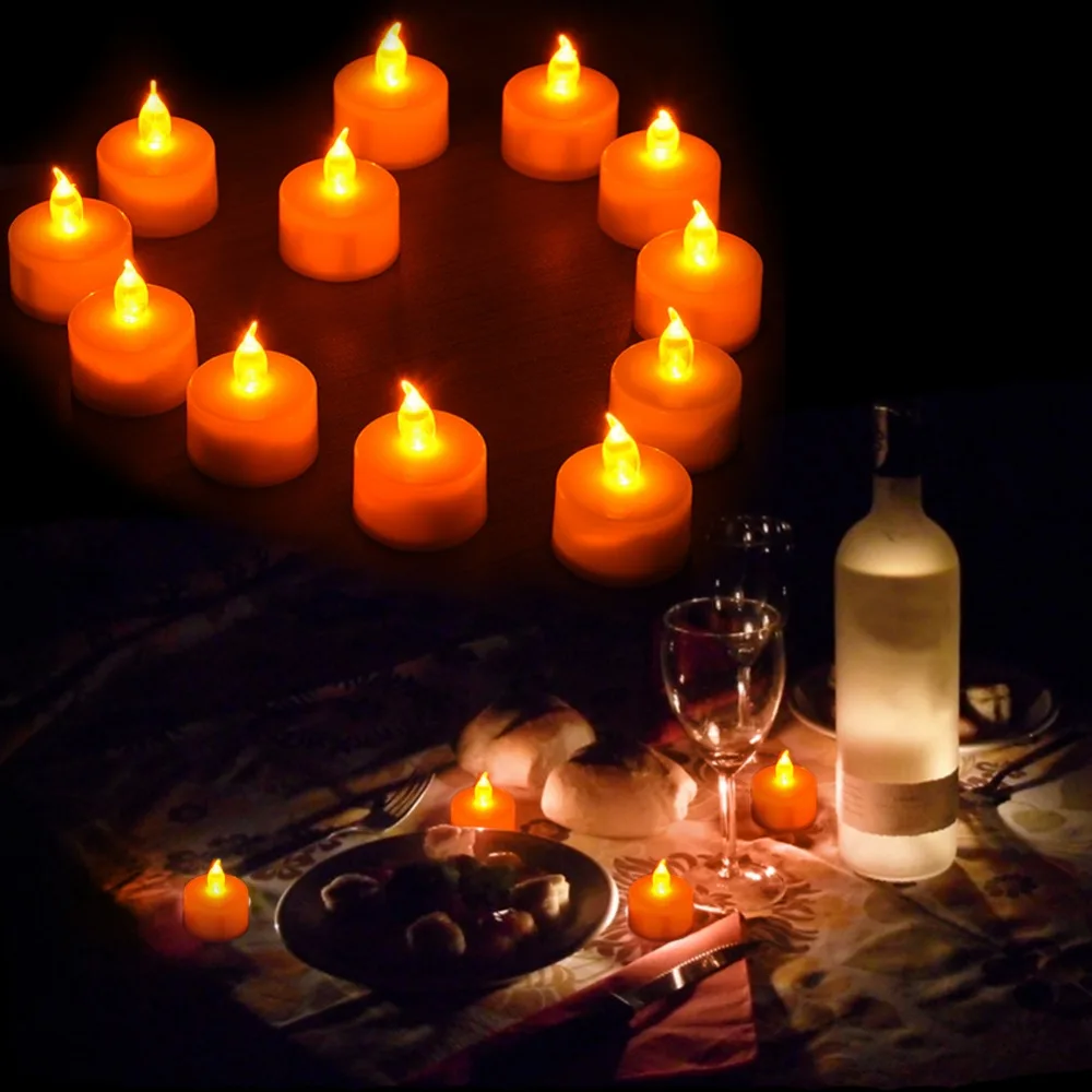Мерцающий 12 шт. мерцающий светильник, беспламенные светодиодные греющие свечи, Чайные свечи, Свадебный светильник, настольные лампы для спальни