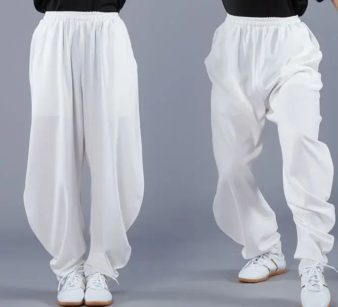 Мужские и женские эластичные брюки tai chi для кунг фу свободные шаровары синего