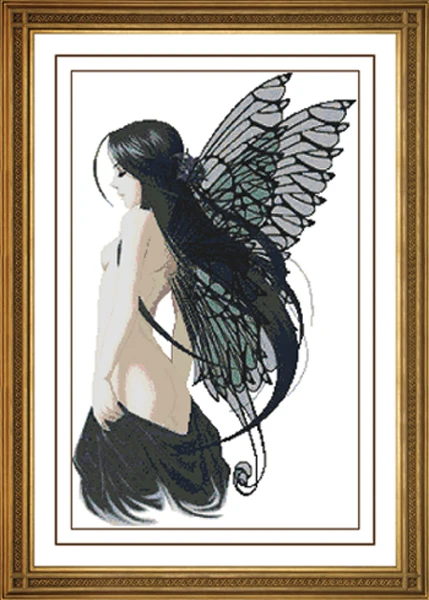 Набор для вышивки крестиком Black angel girl 14CT нитки | Дом и сад