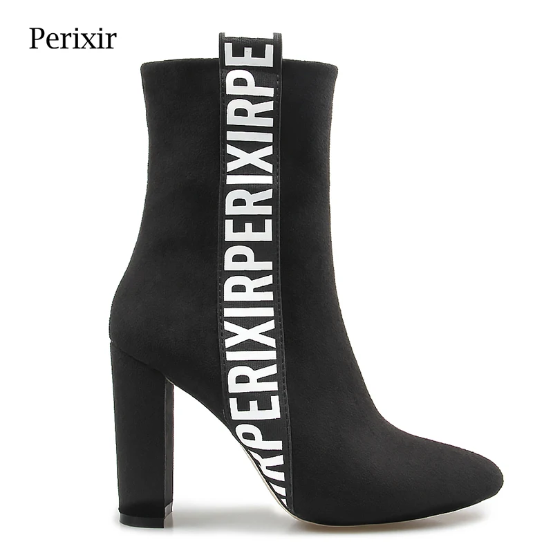

Perixir Faux Suede fashion Ankle Boots for Women Shoes Pointed Toe High Square Heel Botas Mujer Botte Femme Ankle Fashion Boots