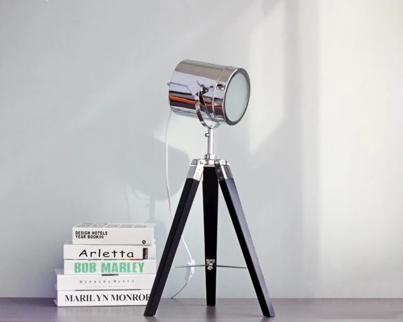 Horsten European Vintage Retro Wood Tripod Table Lamp Spotlight Lamps Photography Desk Lights Stand Creative Living Room 220V (9)