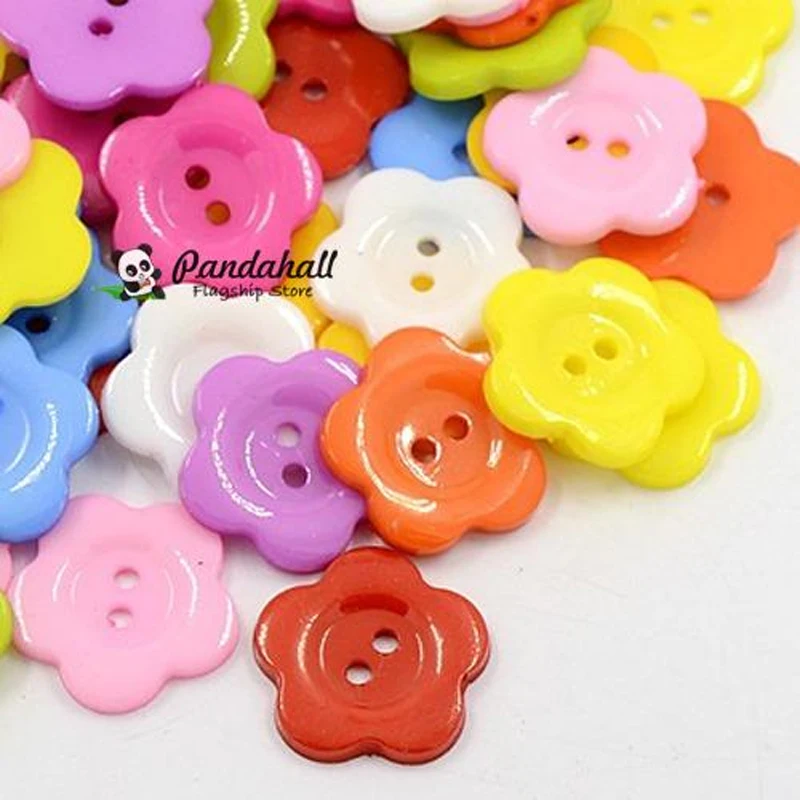 

100 PCs 22x2mm 2-Hole Dyed Mixed Color Wintersweet Flower Acrylic Sewing Plastic Buttons for Craft Costume Clotthing, Hole: 2mm