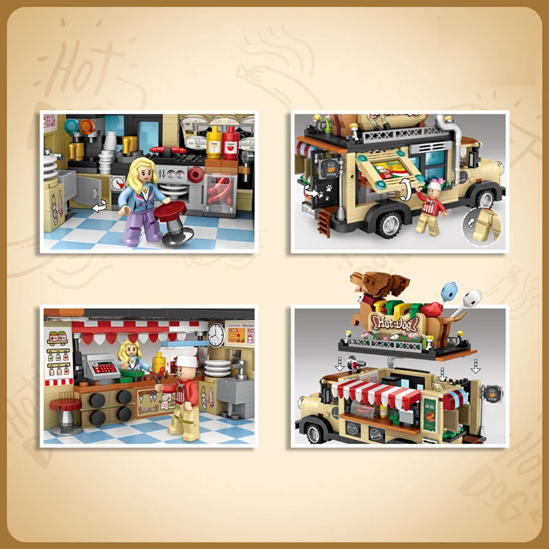 Baratos LOZ bloques perro caliente camión de helado Mini coche modelo creador de juguetes figuras técnicas figuras serie regalo para niña Niño las mujeres amigos