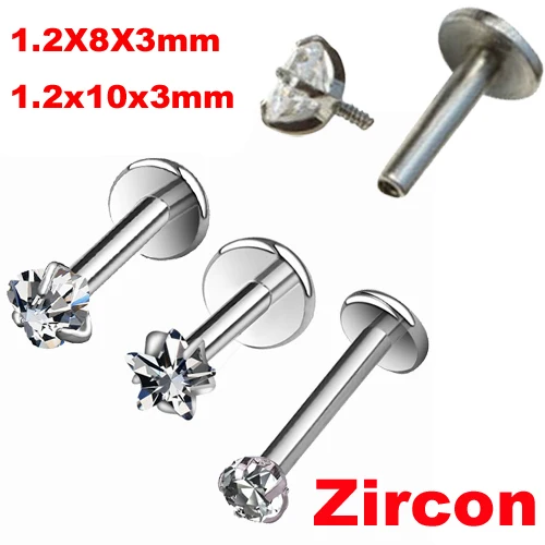 

2pcs 16G Silver Black Titanium Anodized Internally Threaded Prong Top Gem Labret lip piercing Zircon labret ring Tragus Earring