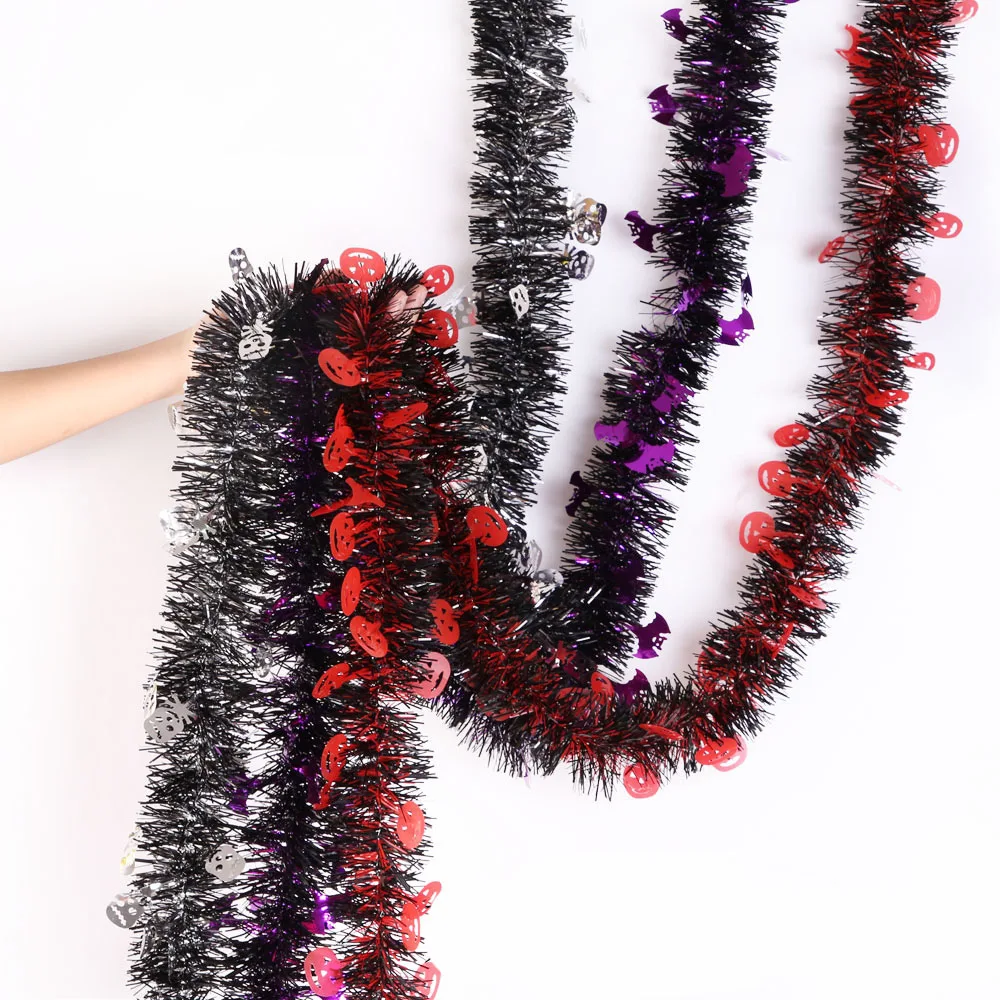

3M Horror Halloween Wreath New Halloween Decorations Pumpkin Bat Skull PVC Ribbon Garland Tinsel Rattans With Iron Wire Tinsel
