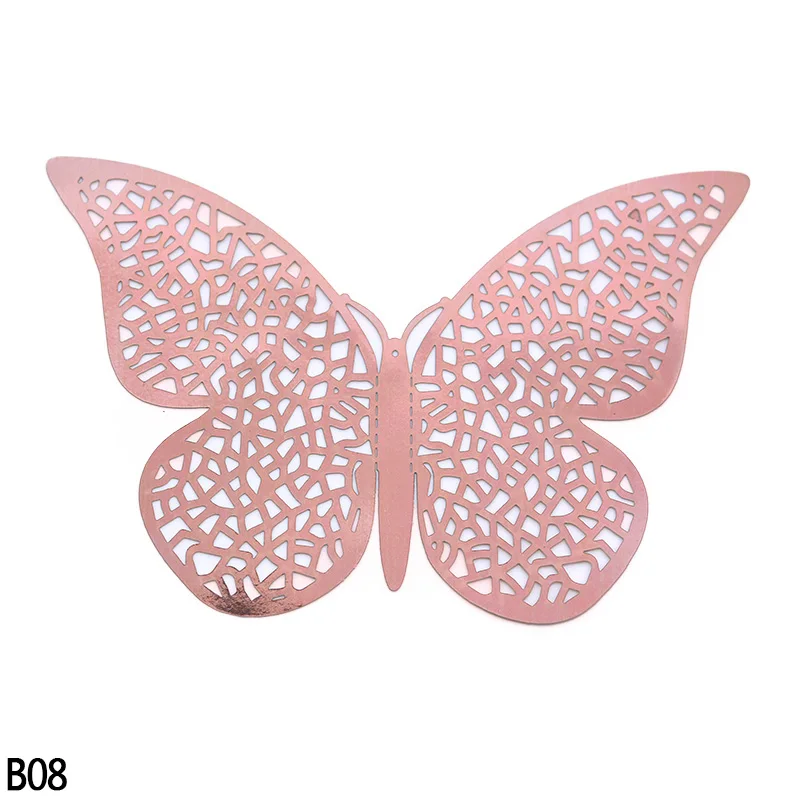 B08 12 шт./компл. 3D настенные стикеры бабочки полые Бумага Бабочка наклейки для свадебного торжества и дня рождения дома номер деко DIY Baby Shower УП - Цвет: B08