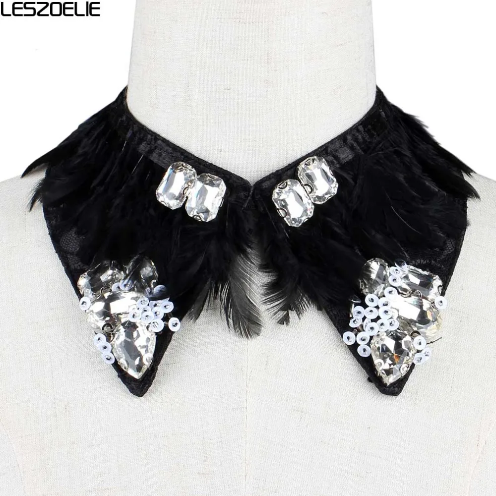 

Luxury Detachable Collar For 2019 Women Fashion Party Accessories Lady Fake Collar With Feather Glitter Pearl False Collar