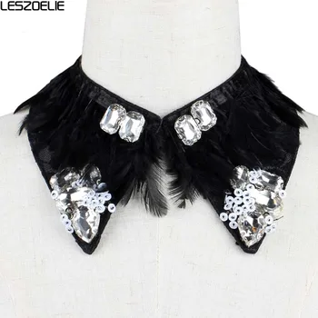 

Luxury Detachable Collar For 2019 Women Fashion Party Accessories Lady Fake Collar With Feather Glitter Pearl False Collar
