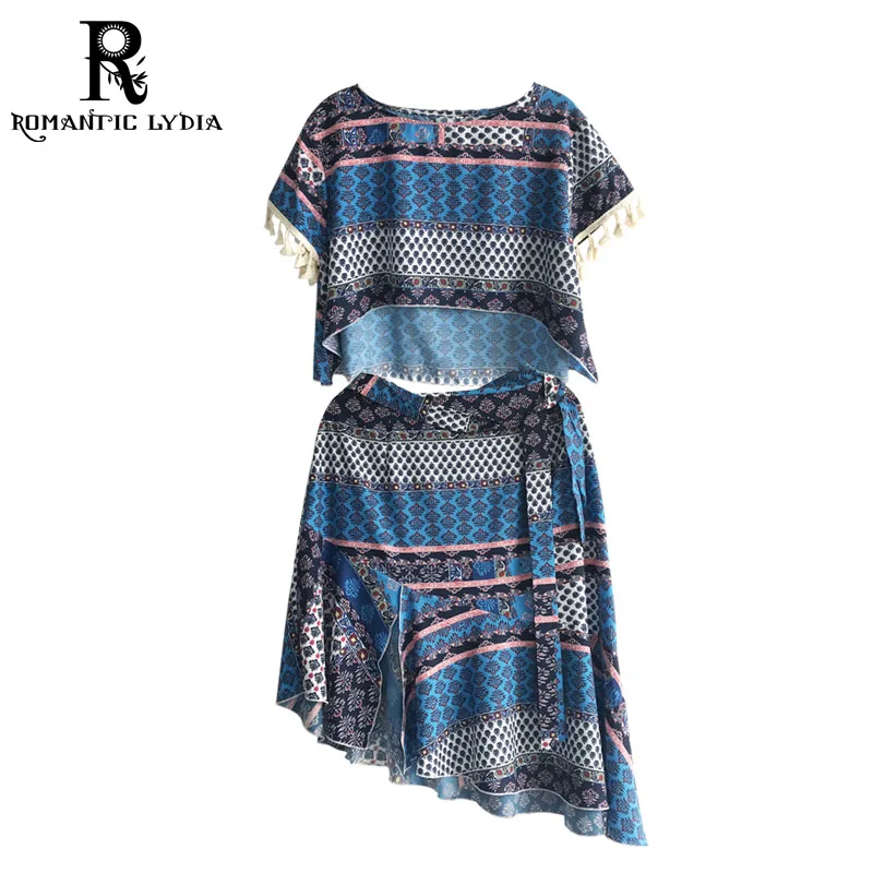 

2 Piece Set Women Clothing Boho Bohemian Beach Top and Skirt Set