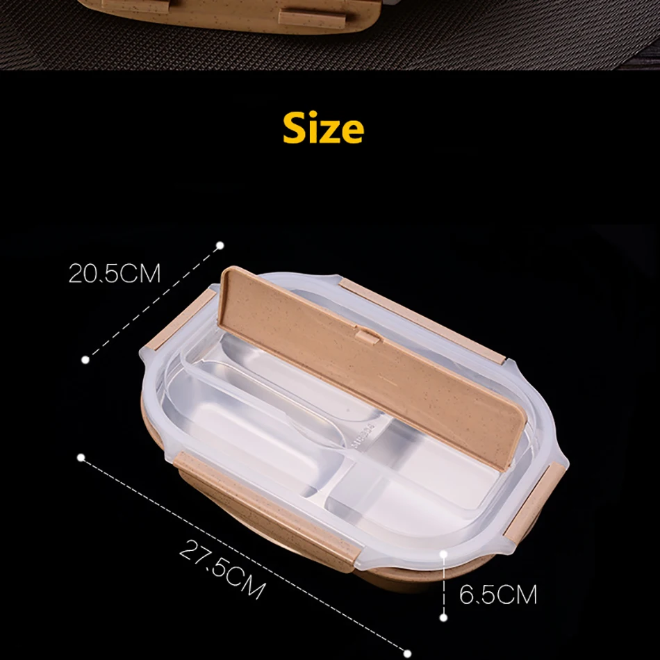 ONEUP stainless steel Lunch box Eco-friendly Wheat Straw Food container with cutlery Bento Box With Compartments Microwavable 8
