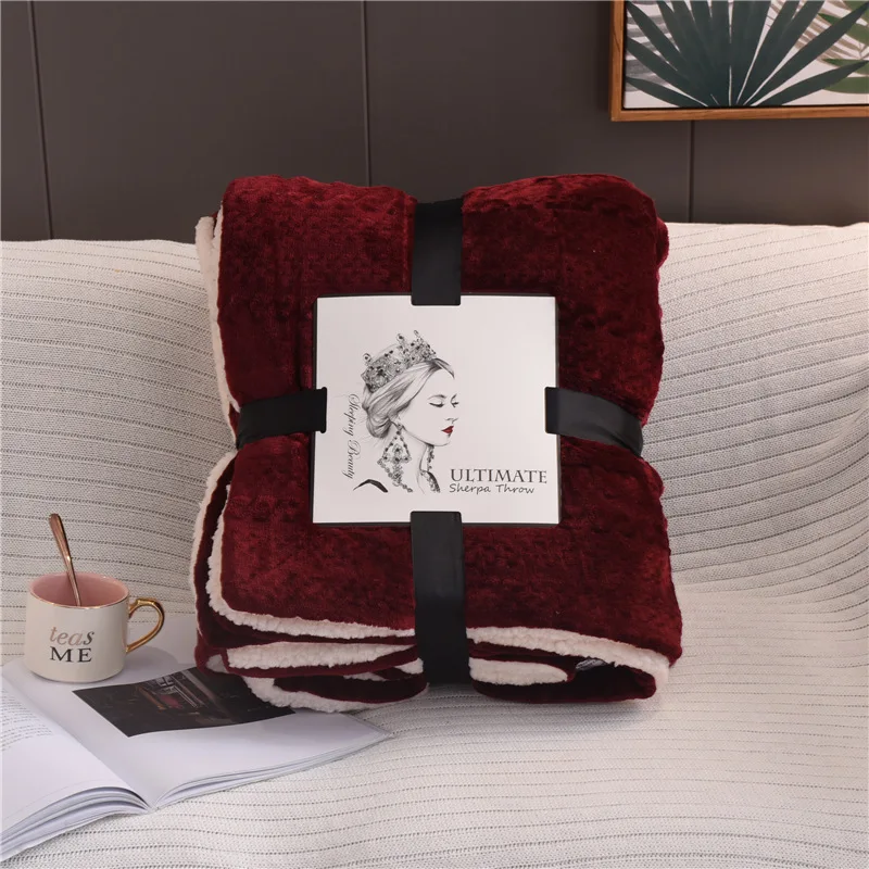 JaneYU Insnet red AB edition carved cashmere wool blanket office nap quilt single double coral velvet blanket