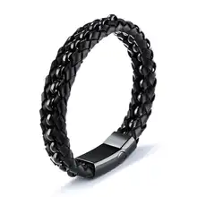 Браслеты и браслеты из нержавеющей стали 200 мм, два ряда, магнитная пряжка, мужские кожаные браслеты, мужские ювелирные изделия, подарок для мальчиков(BA102073