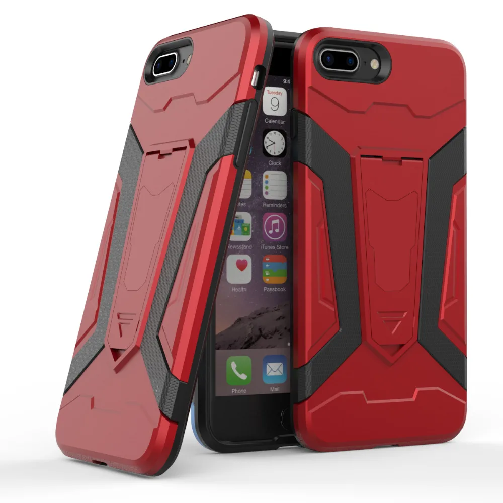 Red For iphone 8 Plus Case TPU+PC 2in1 Stand Shockproof Impact