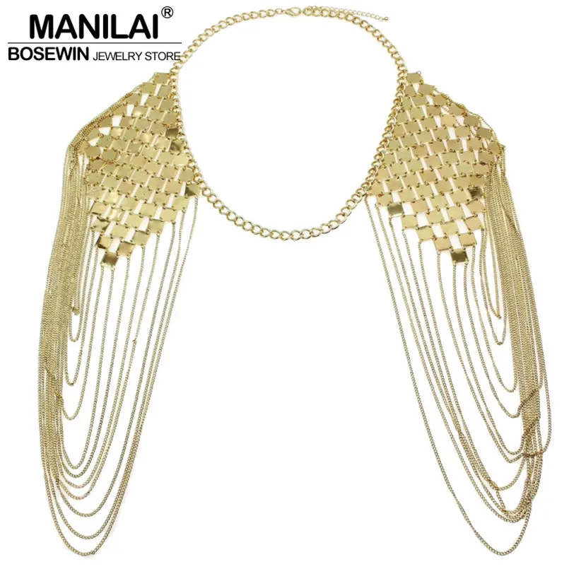 MANILAI Bohemian Punk Body Chain Necklaces Collar Shoulder Chain Long