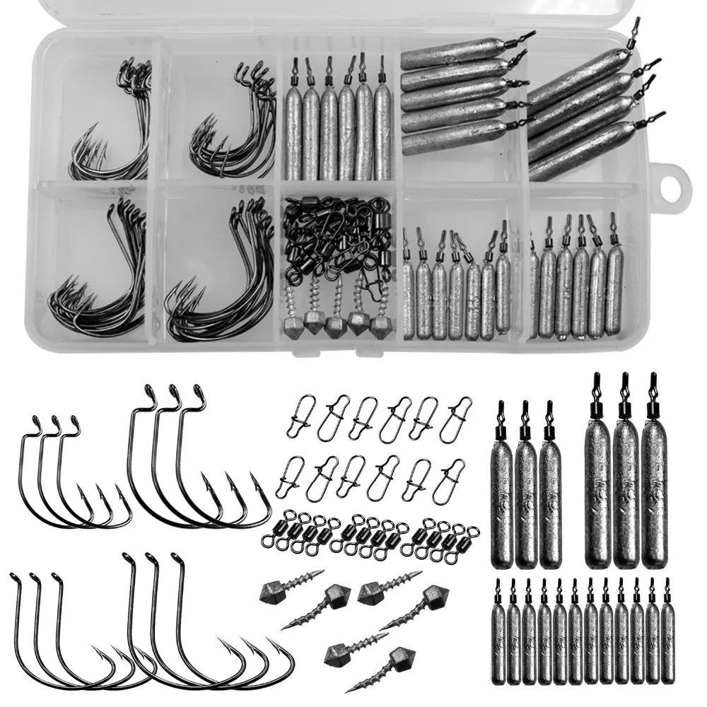 103pcs Fishing Tackle Box Wacky Rigs Fishing Accessories With Offset