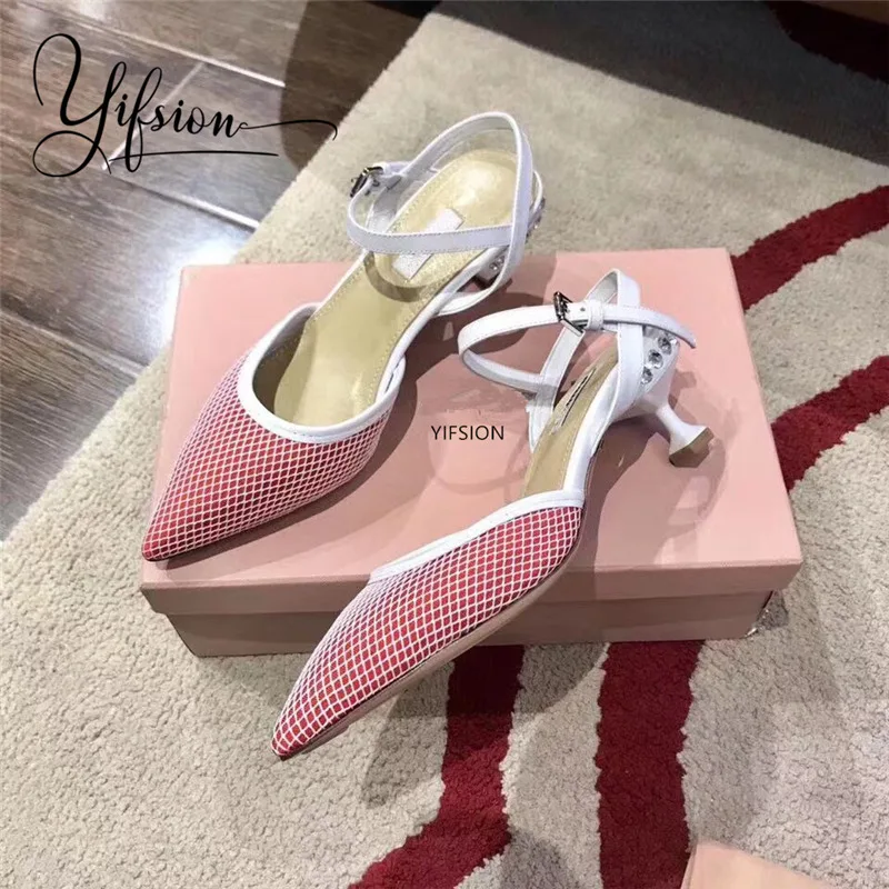

OLOME New Fashion White Women Summer Sandals Pointed Toe Crystal Buckle Strap Thin Mid Heel Sandals Party Shoes Woman