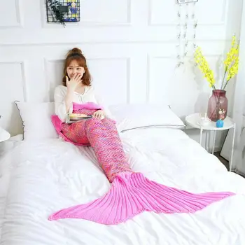 

Sweet Adult COSPLAY Mermaid Tail Blanket Crochet Comfortable Sleepwear Blanket Super Soft All Seasons Sleeping Knitted Blankets