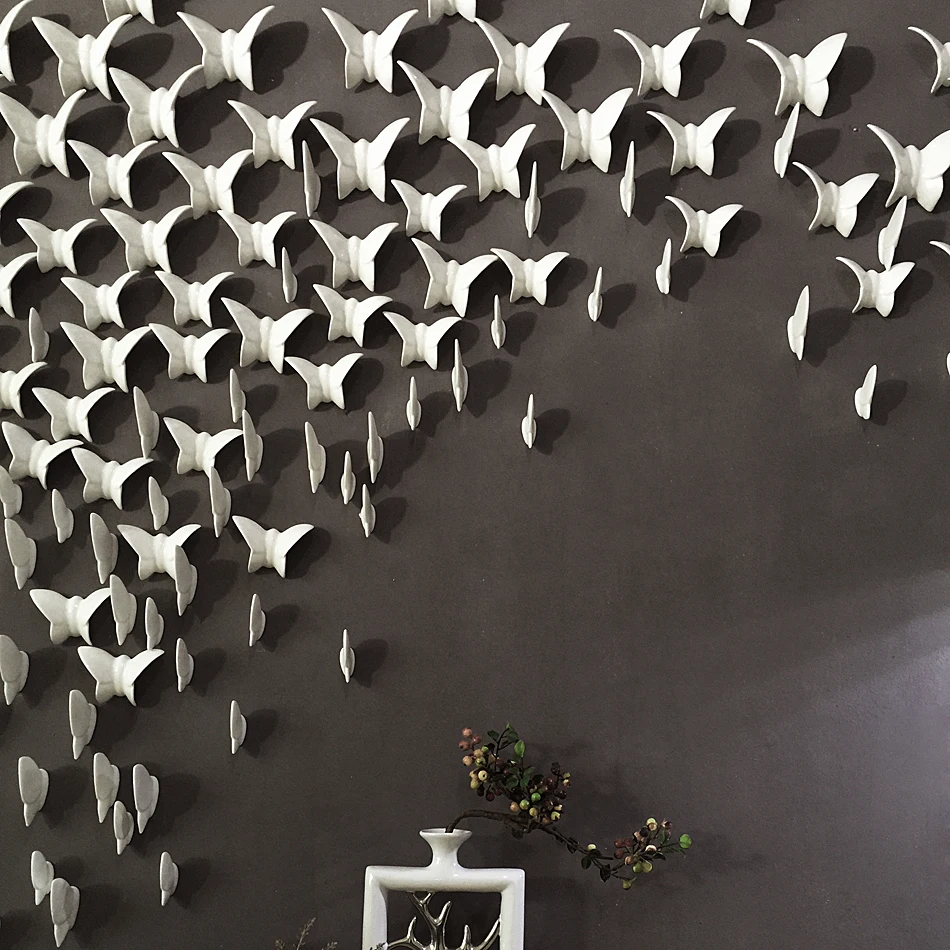 NOOLIM Современная керамическая креативная Наклейка на стену с бабочкой, украшение для дома, украшение на стену, фон для гостиной, украшение на стену