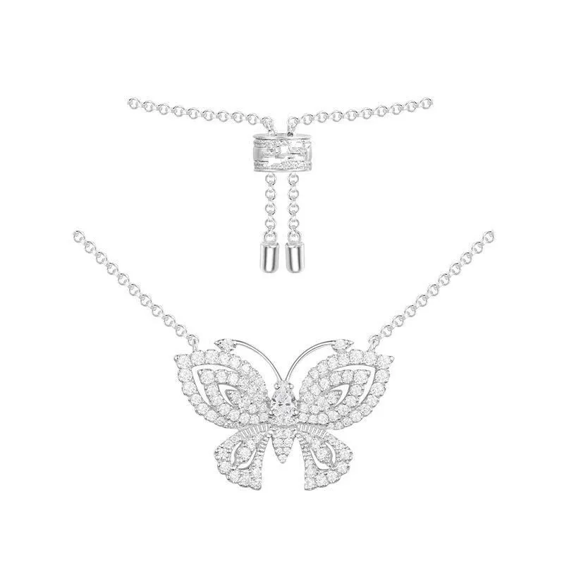 

Fashion butterfly Choker Necklace for Women Silver Chain zircon insect monaco Necklace Pendant on neck Chocker Necklace Jewelry