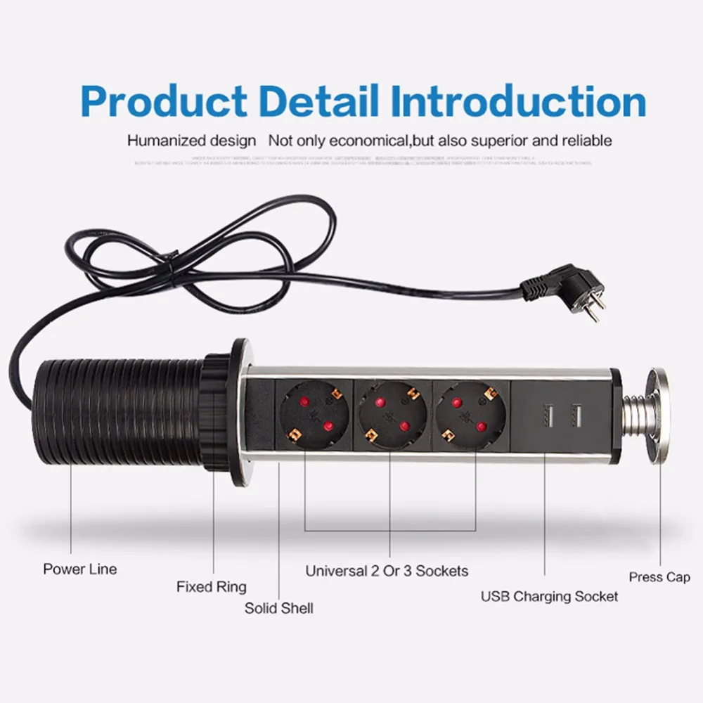 Настольная розетка с разъемом USB, выдвижная розетка 3/4, выдвижная розетка 220 В, штепсельная вилка европейского стандарта для кухни и офиса