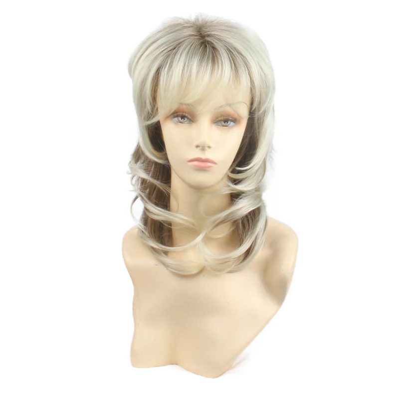 BCHR Средний Длина Омбре блонд парик с темным корнем синтетический парик для женщин каскадные Слои парик - Цвет: Блондинка