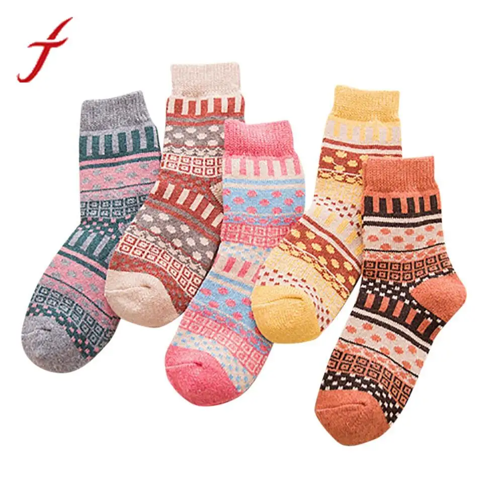 

Feitong Womens Vintage Winter Soft Warm Thick Cold Knit Wool Crew Socks Dot Print##