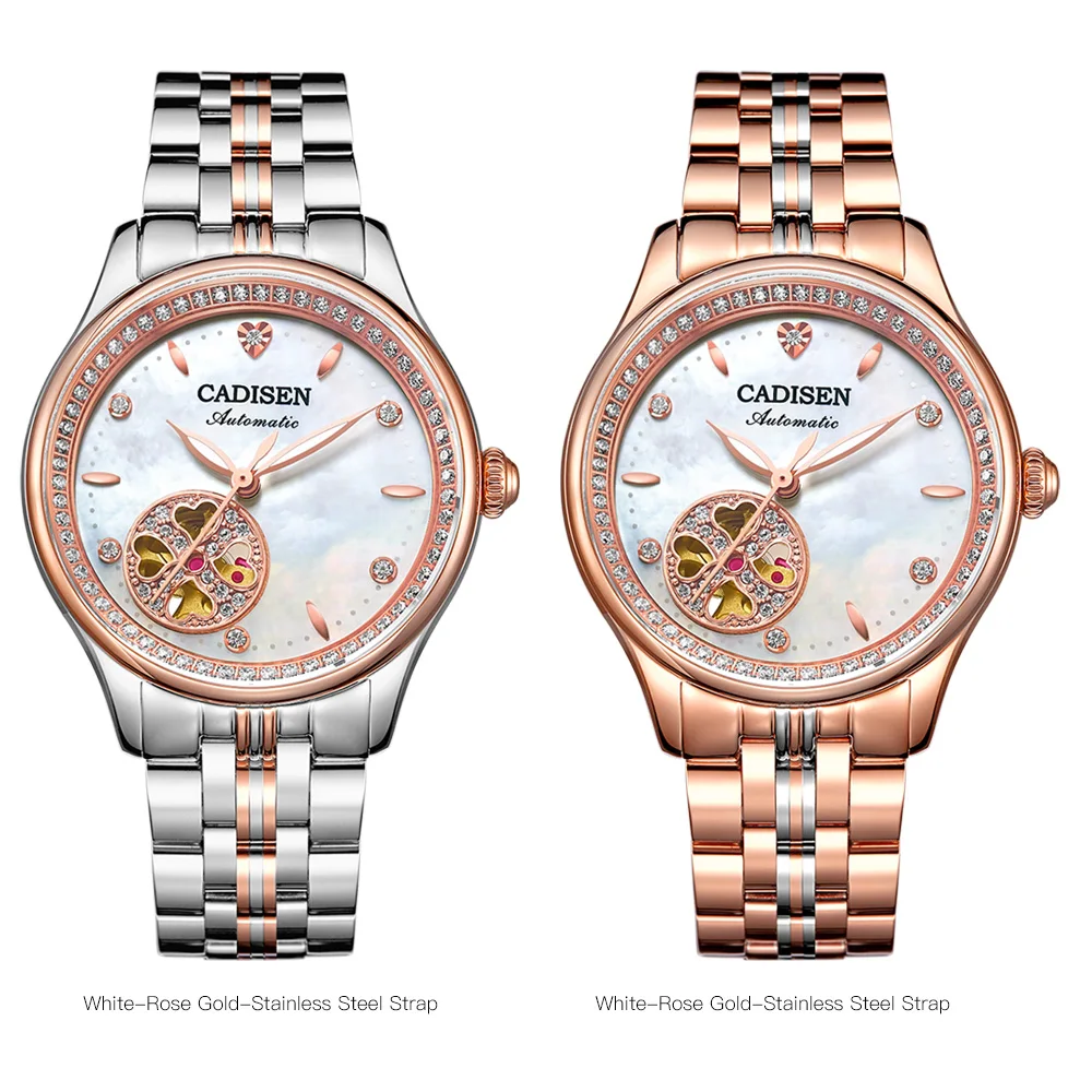 C8132 новые женские часы CADISEN, скелет, автоматическая повседневная одежда, нержавеющая сталь, модные брендовые Роскошные водонепроницаемые часы