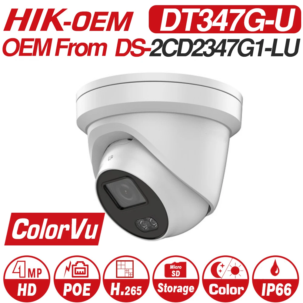 

Hikvision ColorVu OEM IP Camera DT347G-U (OEM DS-2CD2347G1-LU) 4MP Network Bullet POE IP Camera H.265 CCTV Camera SD Card Slot