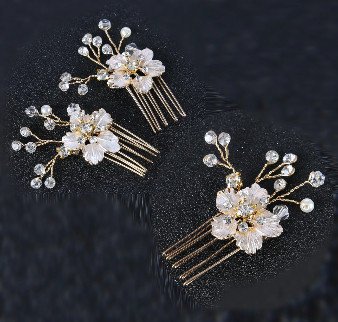 

3pc Flower Hair Comb Crystal Beaded Bridal Headpiece Wedding Hair Accessories Bride Hair Pin Jewelry Bijoux Cheveux WIGO1146