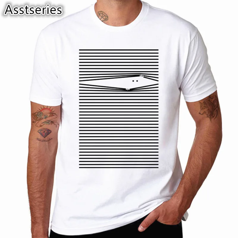 

Asian Size Print Cat hidden inside horizontal stripes T-shirt Summer Casual Short sleeve O-Neck Tshirt For Men And Women HCP4511