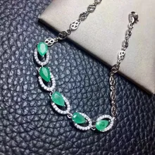 Природный зеленый изумруд мода Грейс капли воды браслет природный драгоценный браслет S925 серебряный женщин девушки Party Подарочный бижутерия