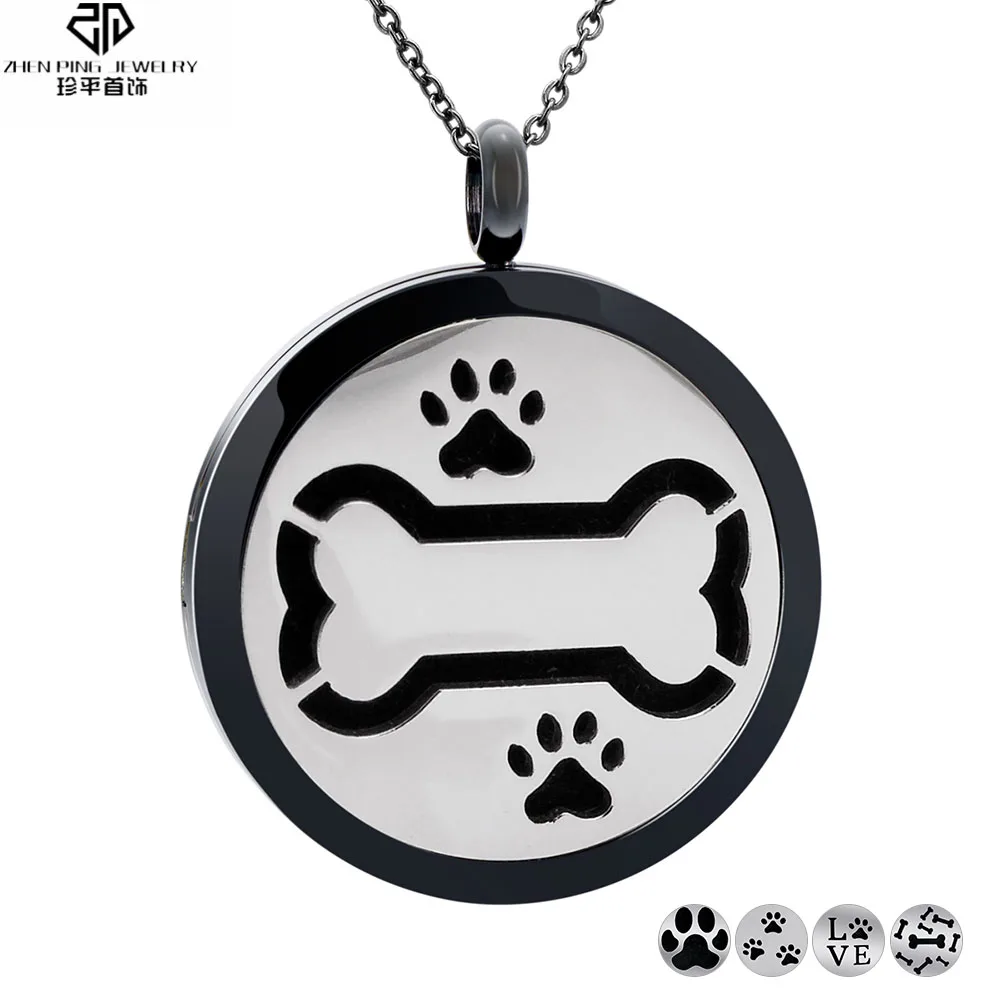 

Paw Print Aromatherapy Essential Oil Diffuser Locket Pendant Dog Bone Stainless Steel Perfume Diffuser Necklace