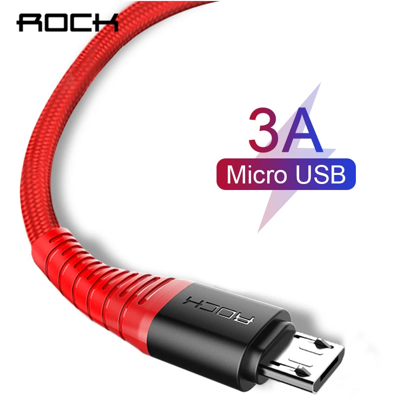 Прочный Micro USB кабель ROCK 3A нейлоновый кабель для быстрой зарядки для samsung Xiaomi huawei LG USB 120 см