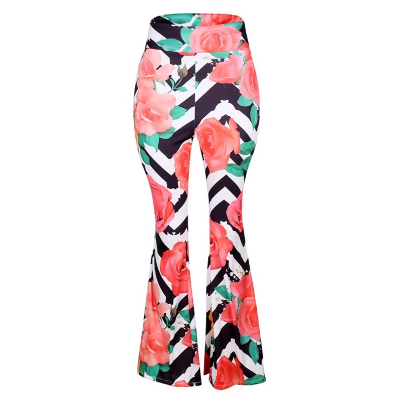 2018 Women New Fashion Vintage High Waist Flower Print Long Flare Pants Multi-Color Casual Boho Hippie Pants Hot Pants