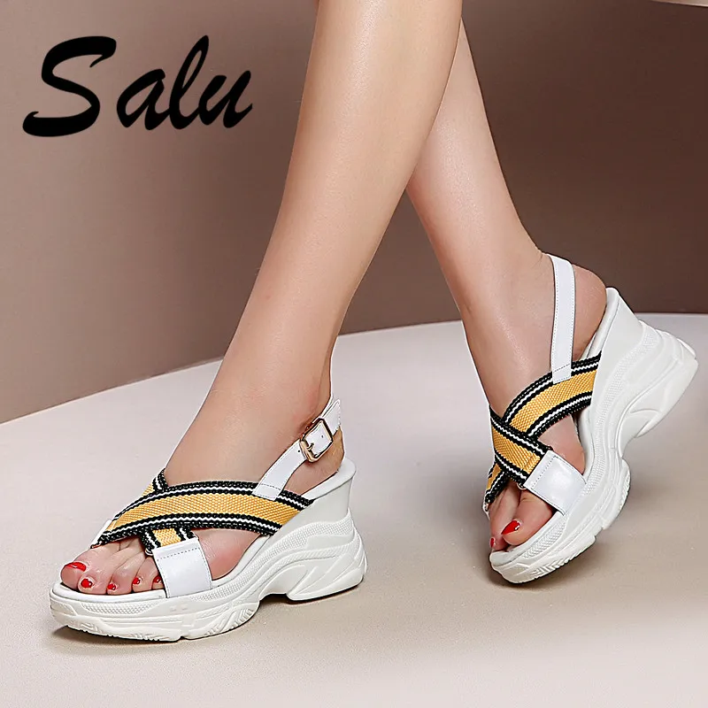 

Salu 2019 Women Sandals Wedding Shoes High Quality Genuine Leather Platforms Platform Sandals Summer Basic Shoes Woman