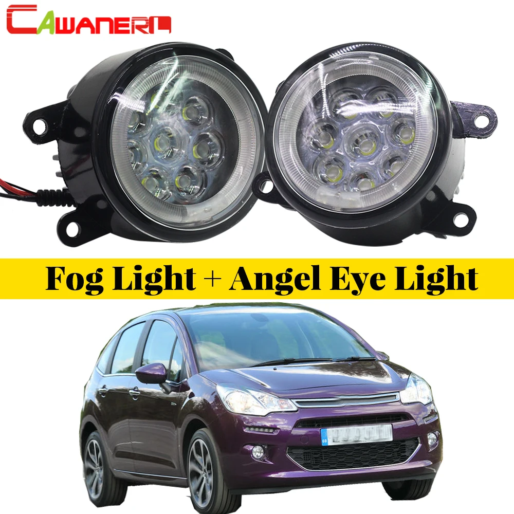 Cawanerl For 2005 2010 Citroen C3 FC_ Hatchback Car LED Bulb Fog Light Angel Eye Daytime Running