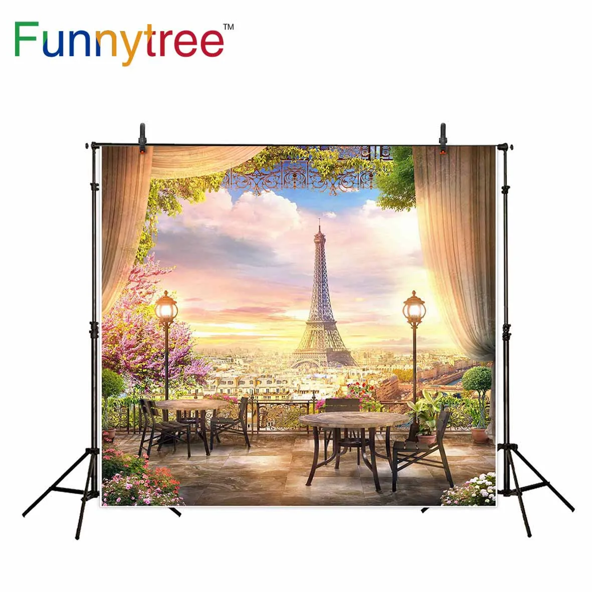 Фоны funnytree для фотостудии Эйфелева башня Париж картина цветок дерево небо город