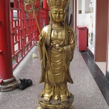 Bi002351 4" Китайский Тибет Буддизм Храм Медь Бронза Kshitigarbha Дзидзо Статуя Будды