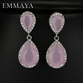 

Emmaya Cute Water Drop Earrings for Women Pink Opal Pendant Brand Wedding Jewelry Free Shipping