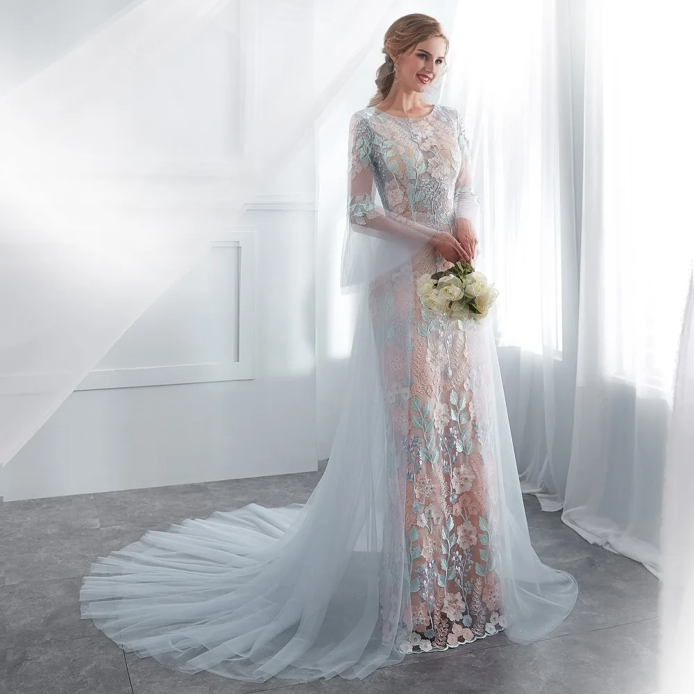 Light Blue Tulle Evening Dresses 2018