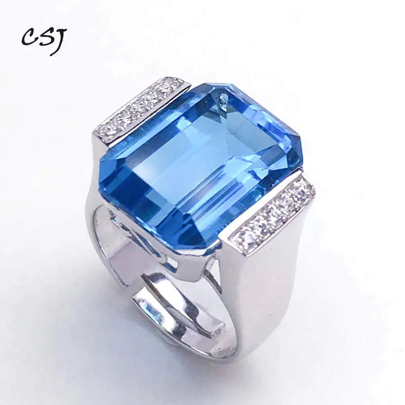 

CSJ big stone oct12*16mm blue topaz rings 925 sterling silver women femme lady Wedding Engagement party Gift Fine Jewelry