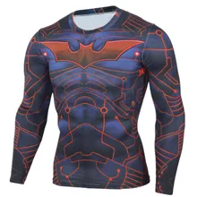 Mens Compression Real Shirt Iron Man Long Sleeve 3D Print Lycra Crossfit T Shirt Men T-Shirts Fitness Clothing Tops Male Madrid