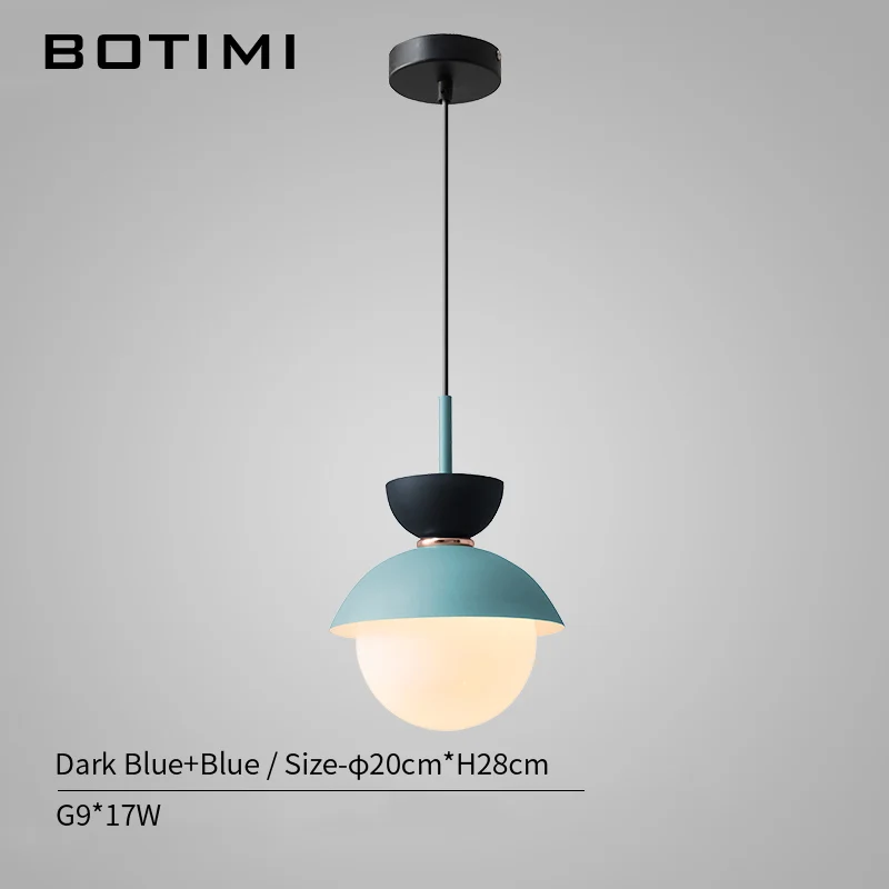 BOTIMI Modern LED Pendant Lights With Glass Lampshade For Dining Room Colorful Restaurant Hanging Kitchen Lighting Fixtures - Цвет корпуса: Dark Blue-Blue