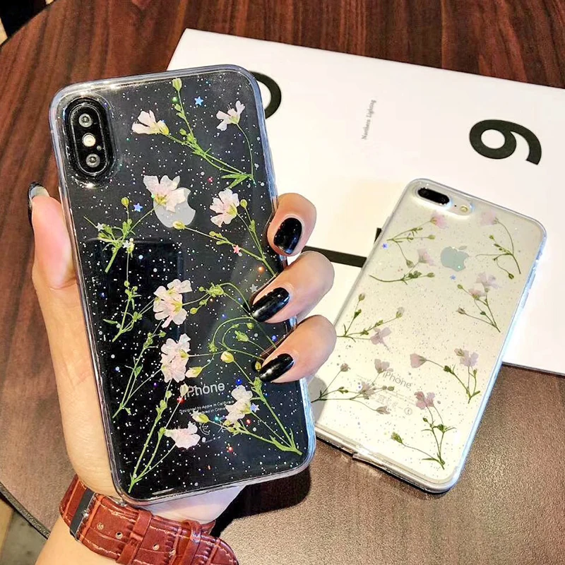 Clear Phone Cases For iPhone X Fashion Real Dried Flower Cases For iphone 6 6S 7 Plus Floral Back Cover For iPhone 8 Plus Fundas (7)