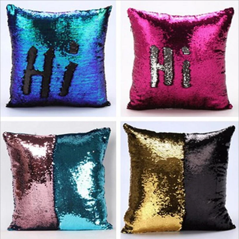 

Mermaid Sequin Cushion Cover Magical Shining Smile Decorative Wholesale Color Changing Reversible Patchwork Solid Pillow case