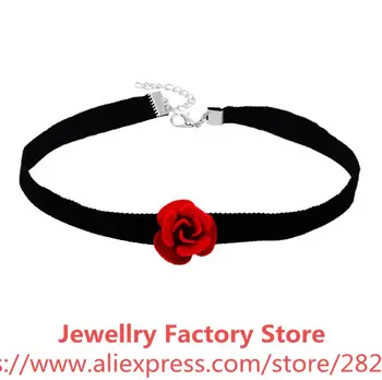 

300pcs/lot fashion black choker rose flower lady simple choker necklace hot selling necklace jewelry for women wholesale