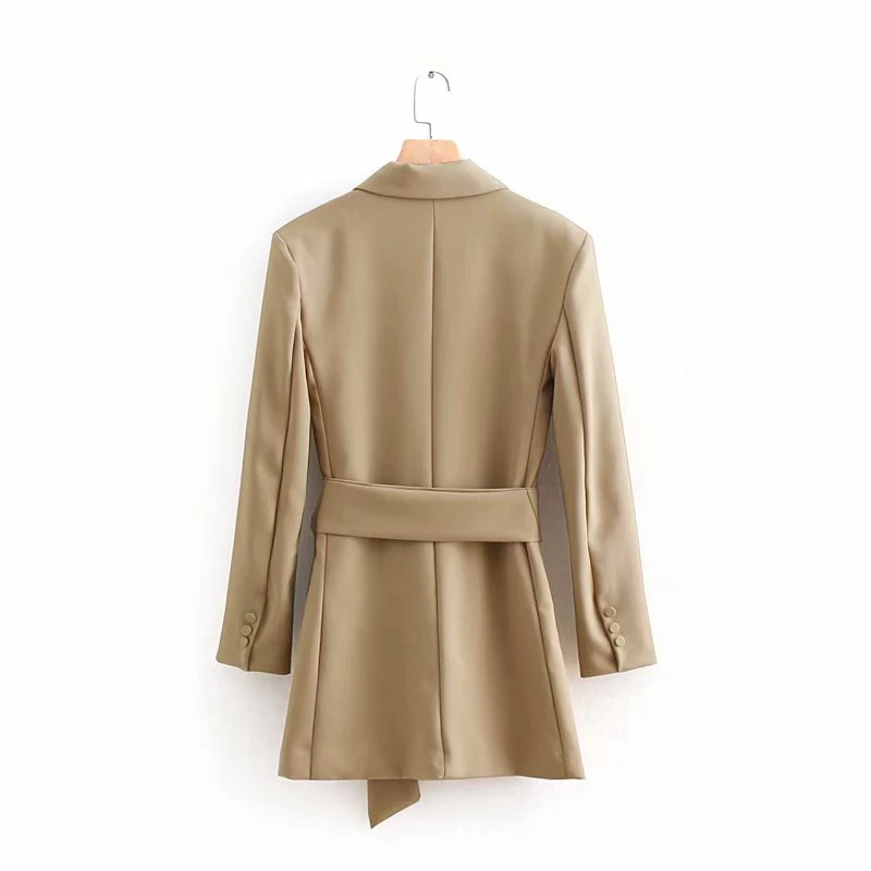 price cut  2019 Women Khaki Casual Spring Autumn Jacket Female Elegant Adjustable Waist With Belt Long Sleeve 