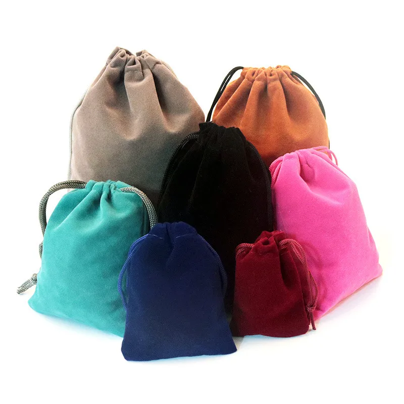 100 개/몫 5x7 7x9 8x10 9x12cm 벨벳 Drawstring 주머니 가방 보석 가방 크리스마스 결혼 선물 빨간 벨벳 가방 77