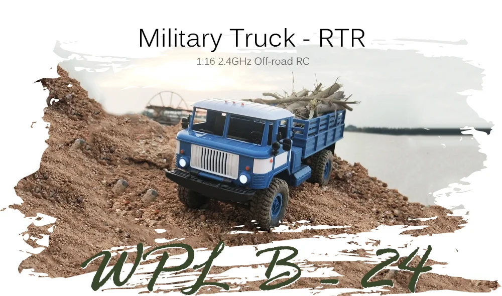 WPL B - 24 1:16 2.4G Mini Off-road RC Military Truck RTR Four-wheel Drive / 10km/h Maximum Speed